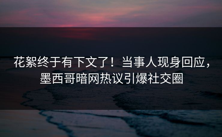 花絮终于有下文了!当事人现身回应,墨西哥暗网热议引爆社交圈