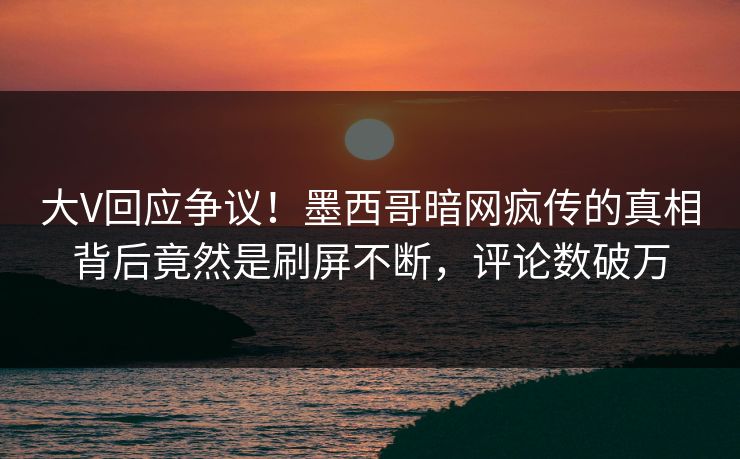 大V回应争议！墨西哥暗网疯传的真相背后竟然是刷屏不断，评论数破万