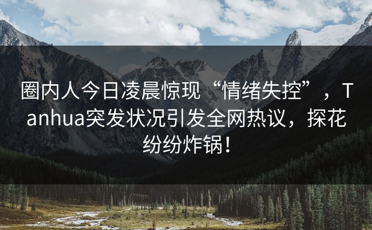 圈内人今日凌晨惊现“情绪失控”，Tanhua突发状况引发全网热议，探花纷纷炸锅！