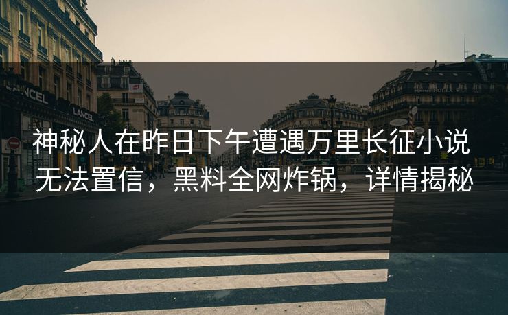 神秘人在昨日下午遭遇万里长征小说 无法置信，黑料全网炸锅，详情揭秘